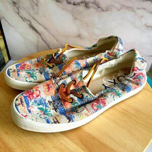 Roxy Women's Kayak Shoe Cozy Flat Sneaker womens 8 memory foam floral tropical